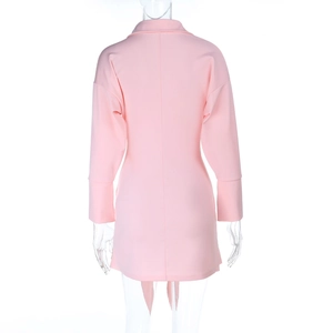 Rückansicht rosa Rüschen-Hemdkleid mit langen Ärmeln und schmalem Taillenschnitt