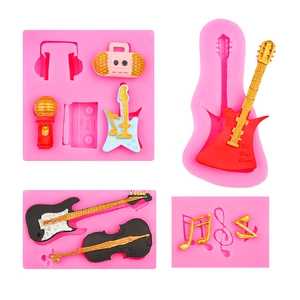 Stampo in Silicone per Strumenti Musicali Forme di Chitarra Violino Cuffie Microfono per Torta Fondente Cioccolato Argilla Fai da Te