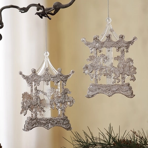 Christmas Tree Hanging Ornaments Acrylic Glitter Transparent Carousel Pumpkin Carriage Ballerina Reindeer Bells Festive Decor