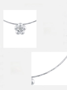 Close-up of S925 sterling silver flower necklace with sparkling 5A cubic zirconia center