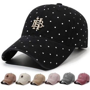 Polka Dot Embroidery Baseball Cap Vintage Washed Cotton Adjustable Sunshade Peaked Hat For Men Women Casual Outdoor