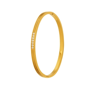 Polished 18k gold plated stainless steel bangle with six sparkling cubic zirconia stones