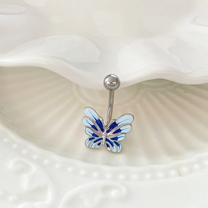Schicker blau-weißer Schmetterlings-Bauchnabelpiercing mit poliertem Silberstab
