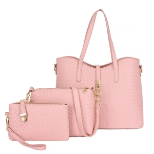 Ensemble de 3 sacs roses avec motif tressé comprenant un cabas et une bandoulière