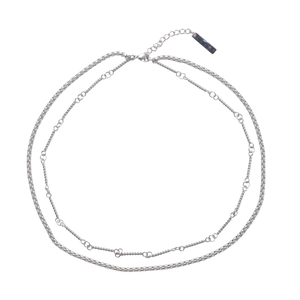 Silver double layer stainless steel chain necklace with small ring charms for unisex