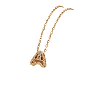 Elegant gold initial A pendant necklace with sparkling crystal inlay for women