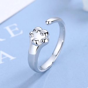 Cute S925 silver cat claw open ring for women with minimalist adjustable band design