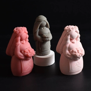 3D Virgin Mary bride silicone mold with flower crown and bouquet for candle making