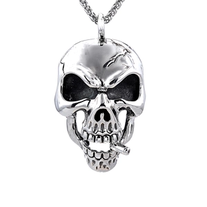 Gothic skull pendant necklace in polished silver stainless steel for men's fashion