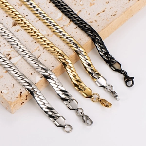 7.5mm stainless steel flat dragon link chains in gold, silver, black, and two-tone finishes