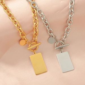 Luxury gold and silver stainless steel thick chain necklaces with OT buckles and pendants