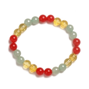 Elastic beaded bracelet with 8mm red yellow and light green natural stone beads