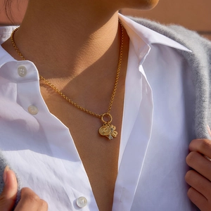 18K gold plated clover and coin pendant necklace with zircon inlay for women