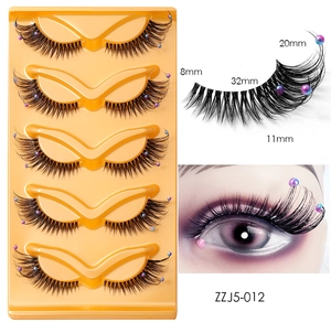 Detail view of 5 pairs of fox-style false eyelashes with pearls and length markings