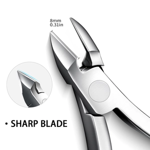 Macro shot of 8mm sharp blade on stainless steel cuticle nipper for precise nail care