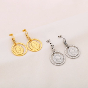 Retro gold and silver coin portrait earrings in stainless steel for women fashion