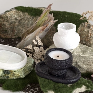 Resin mold kit for rock texture oval tray and candle holder with natural stone effect