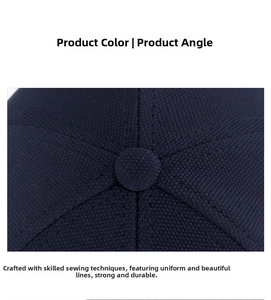 Detailed macro view of the navy blue baseball cap top with 3D embroidery and mesh texture