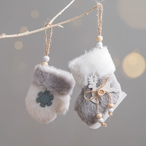 Nordic Christmas stockings and mittens plush ornaments hanging on white branches