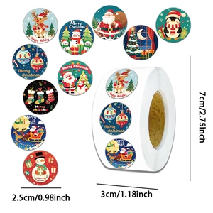 Rouleau de 500 autocollants de Noël avec motifs Père Noël et renne pour cadeaux