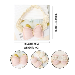 Pink and beige handmade floral baby headband with comfortable elastic lace fabric