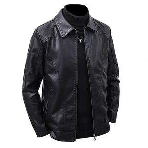 Mens Veste En Cuir PU Col À Revers Fermeture Éclair Vêtements De Dessus Style Biker Décontracté Manteau Mode Avec Poches
