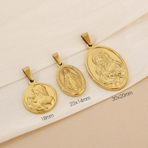 Religious golden stainless steel pendants in various sizes with Saint Mary engravings