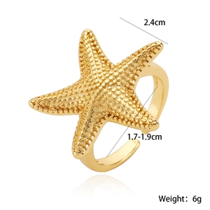 18K gold plated starfish open ring for women with minimalist metallic relief detail