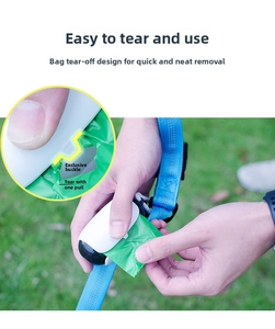 Detail showing the snap-on clip design for easy tearing of green pet waste bags