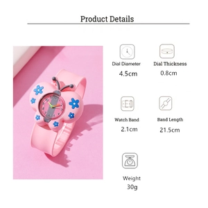 Pink butterfly cartoon kids watch detail showing dimensions and specifications