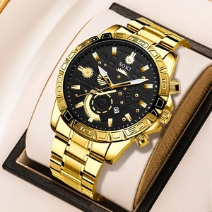 Classic gold stainless steel men's SOKI watch with black dial and date display