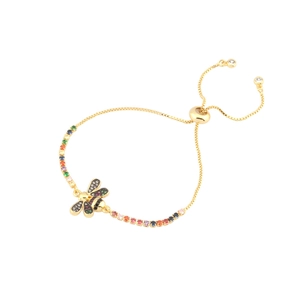 Golden bee bracelet with colorful zircon stones and adjustable drawstring chain for women