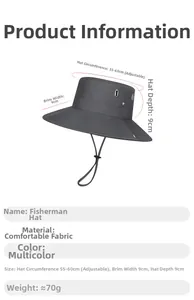 Detail info showing 9cm wide brim and 55-60cm adjustable size of grey sun hat