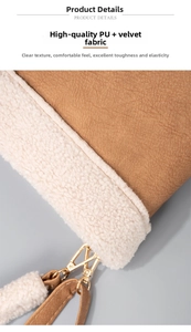 Detail of vintage tote bag featuring brown pebble leather and cream sherpa fleece stitching