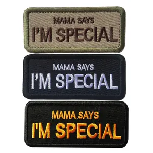 Three-color MAMA SAYS I'M SPECIAL embroidered patches with high-quality hook and loop backing