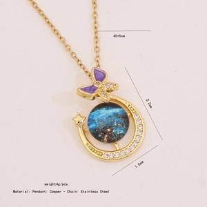 Detailed dimensions and material specs of the gold butterfly moon pendant necklace