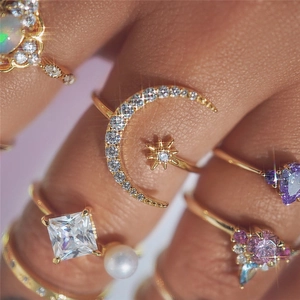 Minimalist gold plated S925 sterling silver rings set with colorful zircons and pearls