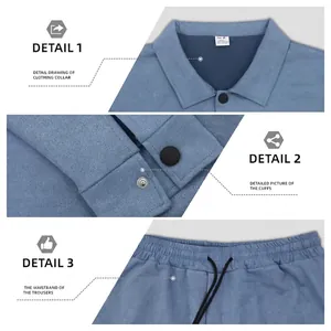 Light blue faux suede suit featuring elastic drawstring waist and ribbed collar details