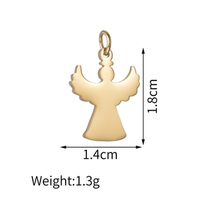 Polished stainless steel angel pendant charm with 1.8cm height and 1.4cm width specs