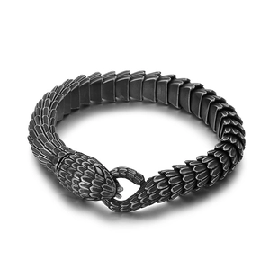 Bracelet vintage en acier inoxydable avec motif écailles de serpent et texture oxydée