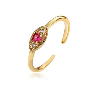 18K gold plated ring with pink zircon gemstone and side view for a minimalist look