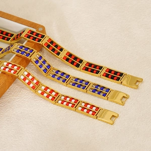 Double-layer 18K gold plated titanium steel beaded bracelets with abacus charms in multiple colors