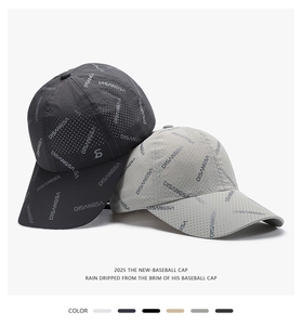 Detail of quick-dry mesh baseball cap featuring laser-cut breathability and letter pattern