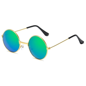 Vintage Kinder-Sonnenbrille mit goldenem Metallrahmen und blau-grünen Spiegelgläsern