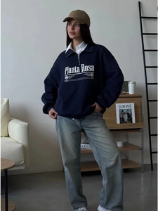 Women Half Zip Sweatshirt Cotton Lapel Long Sleeve Letter Print Oversized Casual Streetwear Pullover Loose Top Fashion