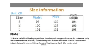 Detailed size chart for wide-leg paratrooper pants including waist and hip measurements