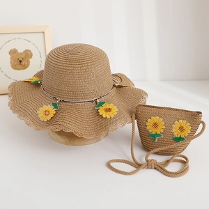 Set cappello di paglia estivo per bambini e borsa a tracolla con girasole coordinata