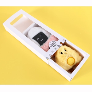 Plush cat toy set featuring chicken and rice ball shapes in a white gift box