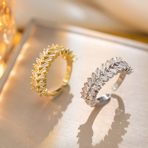 Double row zircon adjustable open rings in gold and silver finishes for women