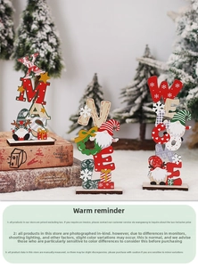 Three-piece Christmas wooden gnome table decor with XMAS and WELCOME letter signs